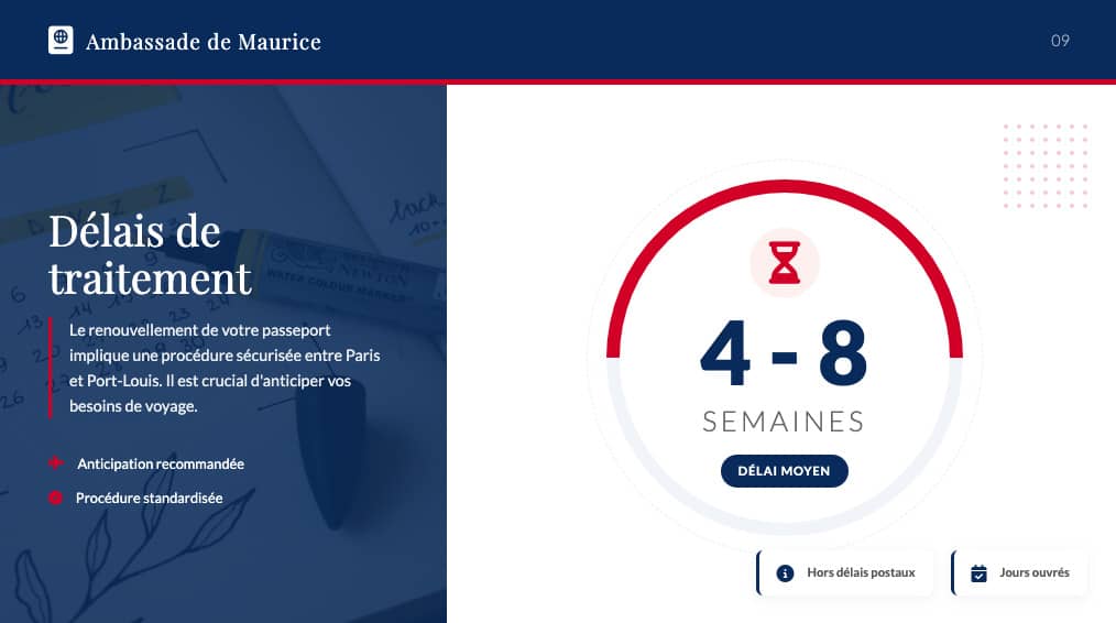Délais de traitement pour le renouvellement du passeport mauricien en France.
